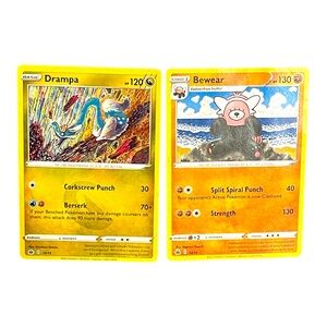 Pokémon Trading Card Game -Drampa HP120 14/15 & Bewear HP130 12/15 Basic Cards